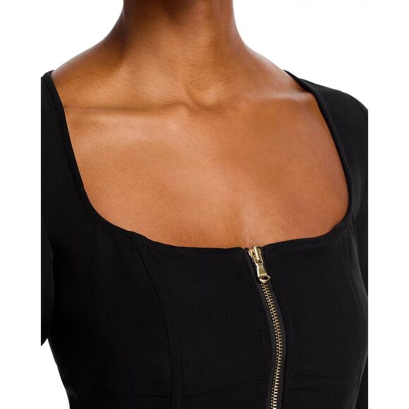 NWT L'AGENCE Paris Ainslee Zip Up Scoop Neck Long Sleeve Top in Black Size 0 - Picture 5 of 16